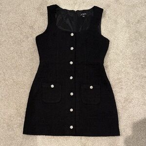 J. Crew wool blend black tweed shift dress with crystal sparkly buttons